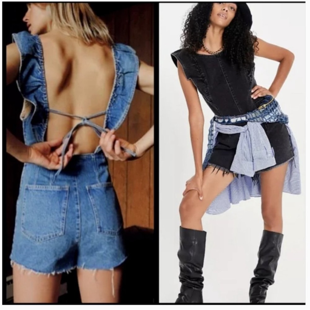 Free People BLUE Denim Romper